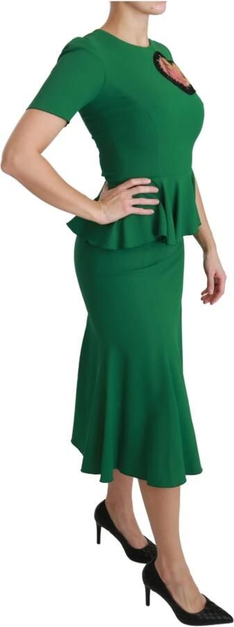 D&G Jurk D&G Dolce Gabbana Jurk Smaragdgroen Peplum Taille Korte Mouwen - Foto 3