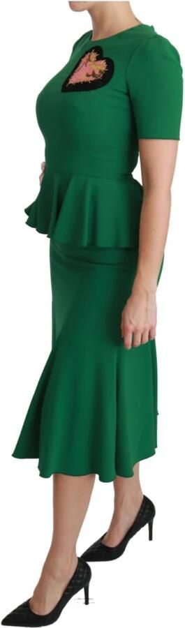 D&G Jurk D&G Dolce Gabbana Jurk Smaragdgroen Peplum Taille Korte Mouwen - Foto 5
