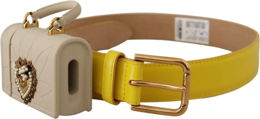 Dolce & Gabbana Gele Leren Devotion Heart Micro Tas Hoofdtelefoon Riem Yellow Dames - Foto 4