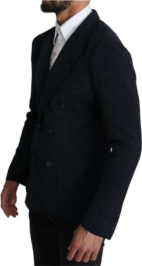 Dolce & Gabbana Donkerblauwe gestippelde dubbelrijige blazer met logo details Blue Heren - Foto 6