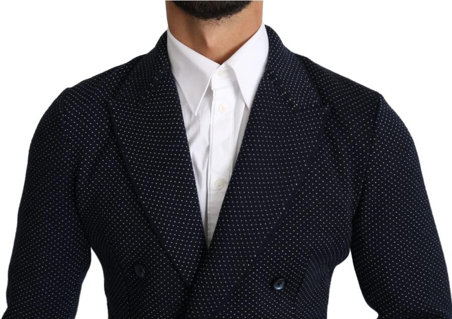 Dolce & Gabbana Donkerblauwe gestippelde dubbelrijige blazer met logo details Blue Heren - Foto 4