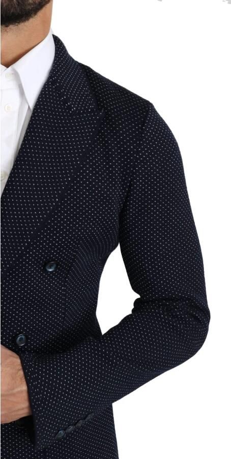 Dolce & Gabbana Donkerblauwe gestippelde dubbelrijige blazer met logo details Blue Heren - Foto 5