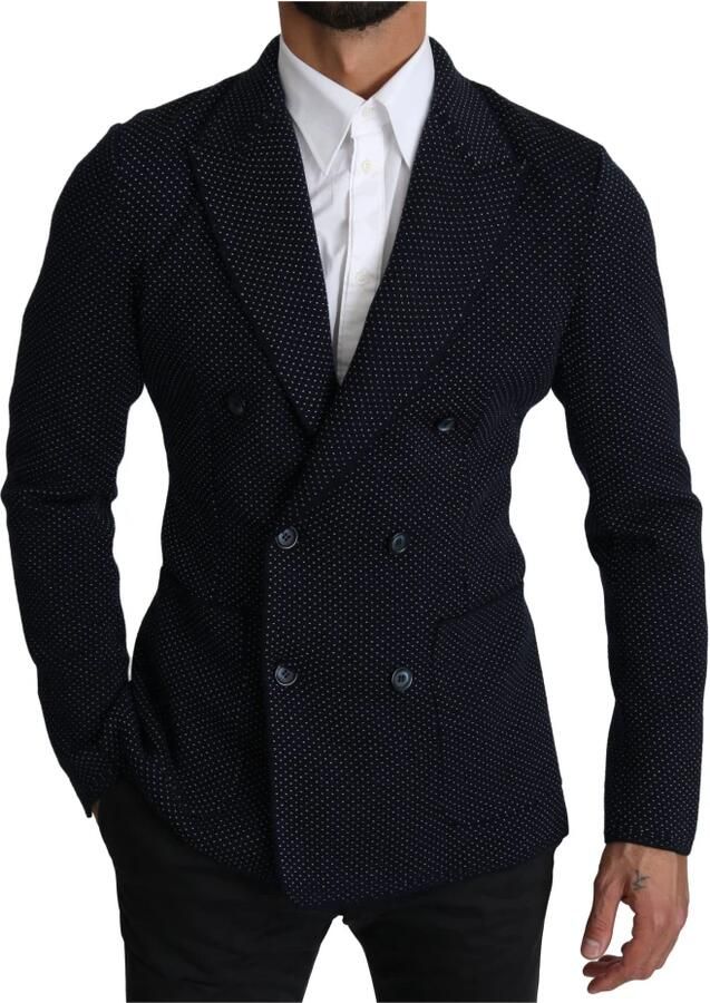 Dolce & Gabbana Donkerblauwe gestippelde dubbelrijige blazer met logo details Blue Heren - Foto 3