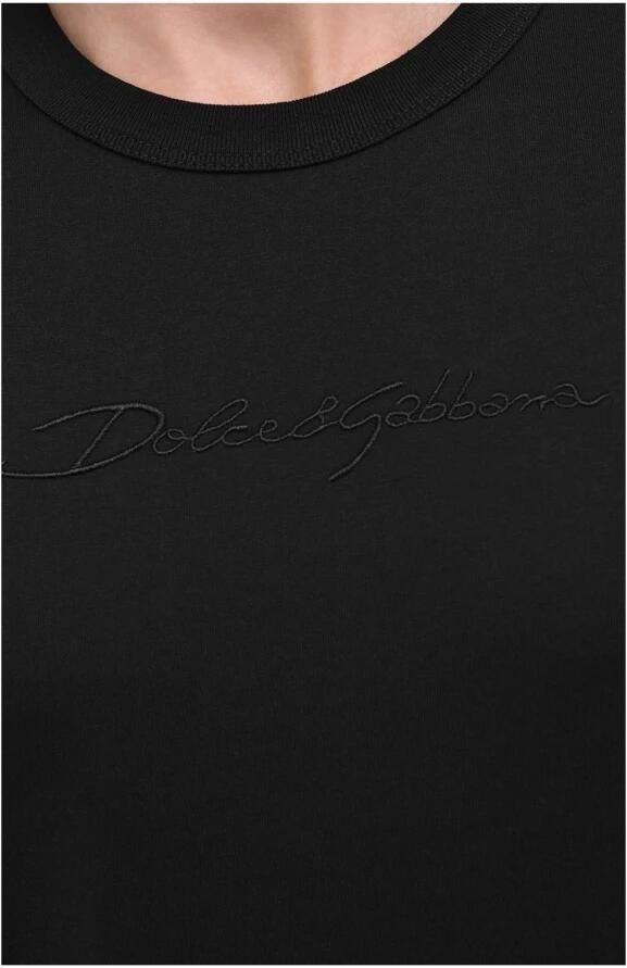 Dolce & Gabbana Katoenen T-shirt met DG Milano Logo Borduurwerk Black Heren