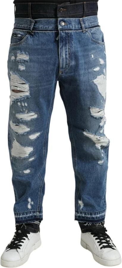 Dolce & Gabbana Blauwe Gescheurde Katoenen Cropped Denim Jeans Blue Heren - Foto 6