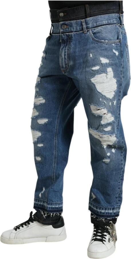 Dolce & Gabbana Blauwe Gescheurde Katoenen Cropped Denim Jeans Blue Heren - Foto 4