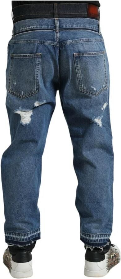 Dolce & Gabbana Blauwe Gescheurde Katoenen Cropped Denim Jeans Blue Heren - Foto 5
