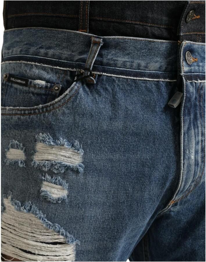 Dolce & Gabbana Blauwe Gescheurde Katoenen Cropped Denim Jeans Blue Heren - Foto 3