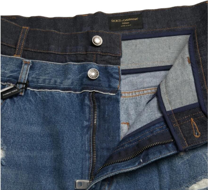 Dolce & Gabbana Blauwe Gescheurde Katoenen Cropped Denim Jeans Blue Heren