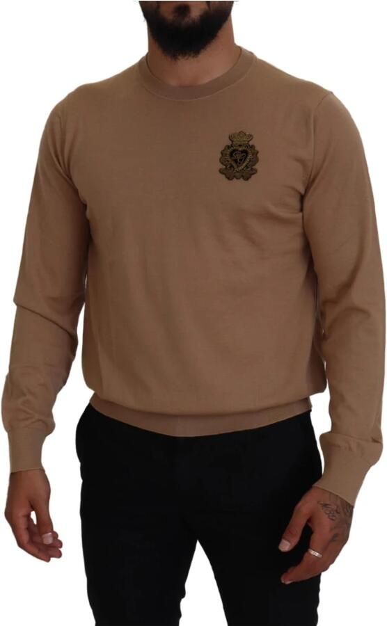 Dolce & Gabbana Beige Cashmere Crown Logo Pullover Sweater Bruin Heren - Foto 7
