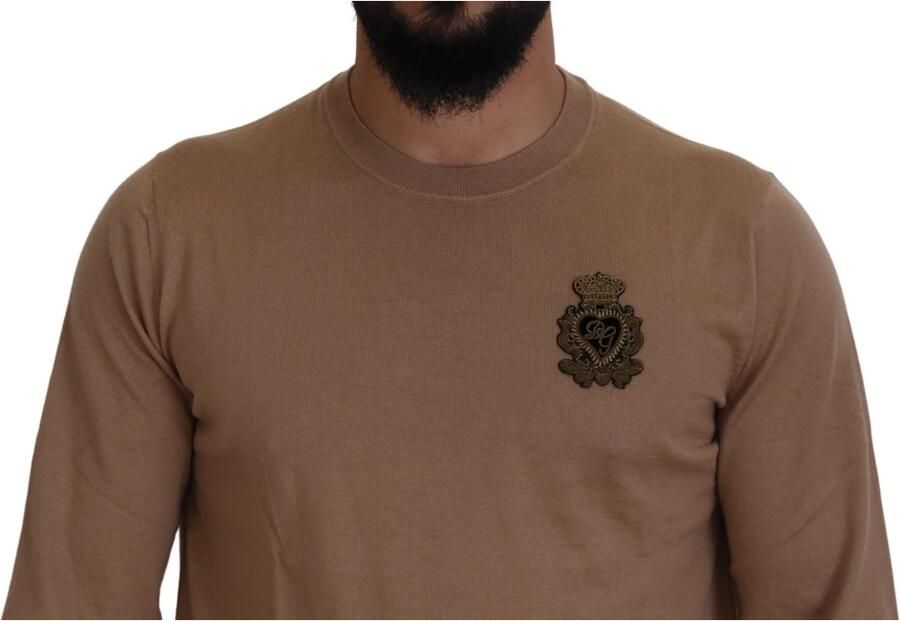 Dolce & Gabbana Beige Cashmere Crown Logo Pullover Sweater Bruin Heren