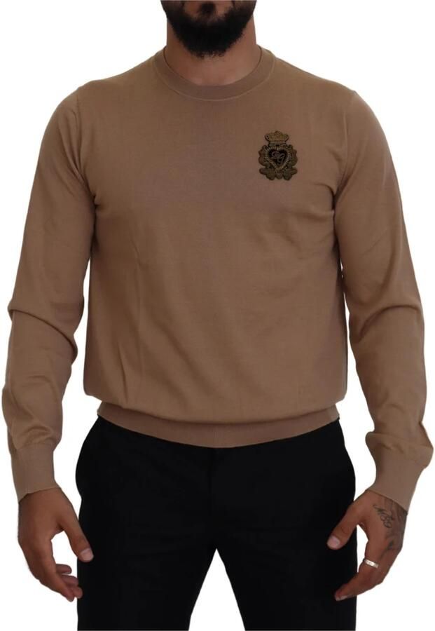 Dolce & Gabbana Beige Cashmere Crown Logo Pullover Sweater Bruin Heren - Foto 2