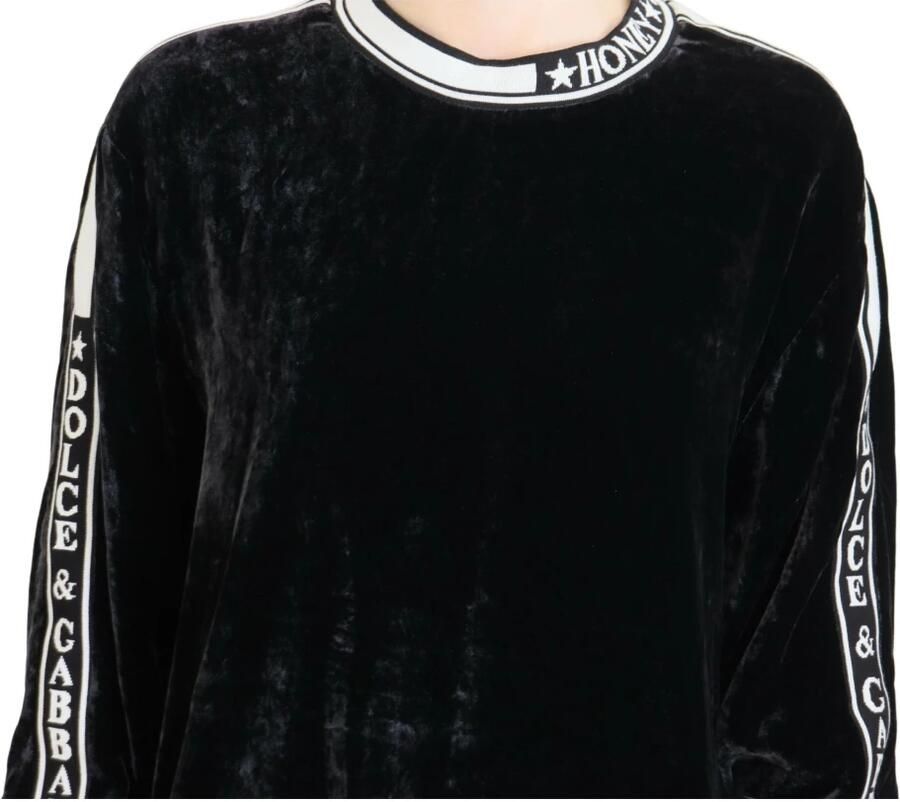 Dolce & Gabbana Zwarte Velvet Crewneck Pullover Sweater Black Dames - Foto 2