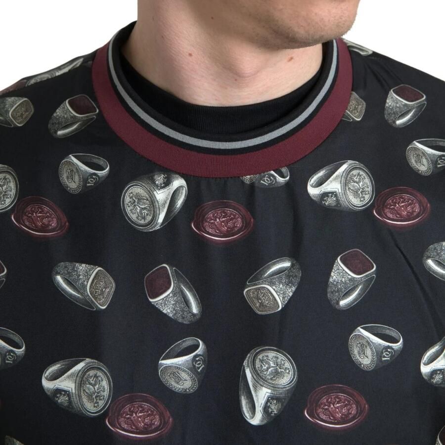 Dolce & Gabbana Zijden Crewneck Sweater met Ring Print Black Heren