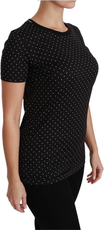 Dolce & Gabbana Dolce Gabbana Dotted Crewneck Bomuld Top T-shirt Zwart Dames - Foto 5