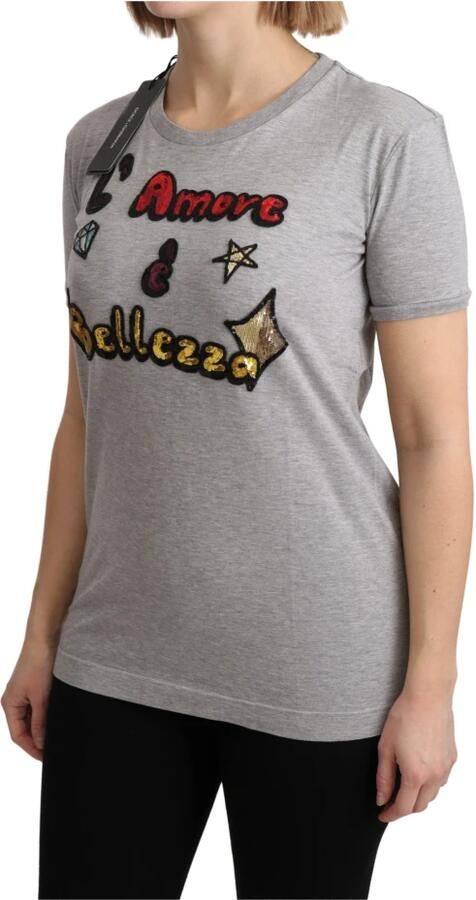 Dolce & Gabbana Gray Cotton Amore e Bellezza Top T-shirt Grijs Dames - Foto 3