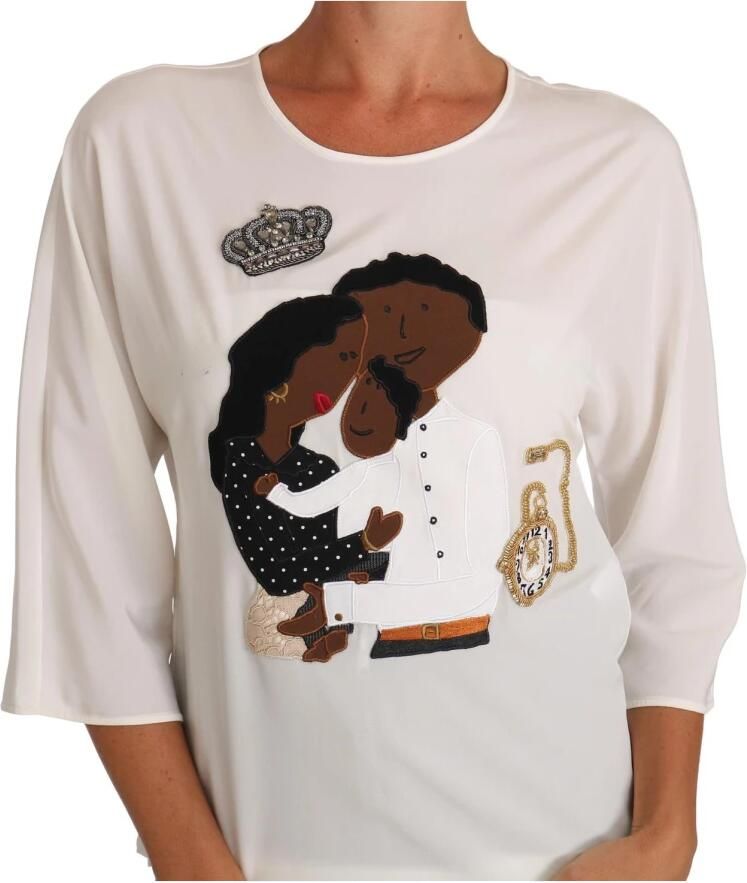 Dolce & Gabbana Elegante zijden blend blouse met familie-applicatie White Dames - Foto 4
