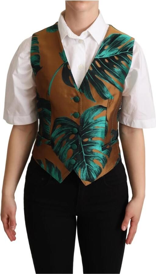 Dolce & Gabbana Tropische Bladprint Zijden Vest Goud Multicolor Dames - Foto 4