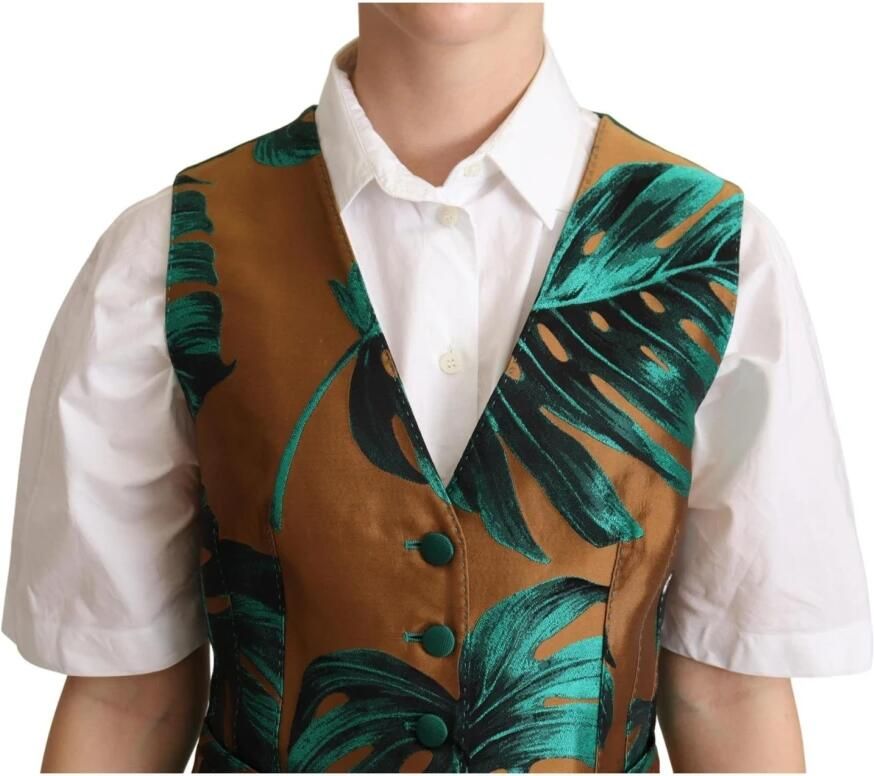 Dolce & Gabbana Tropische Bladprint Zijden Vest Goud Multicolor Dames
