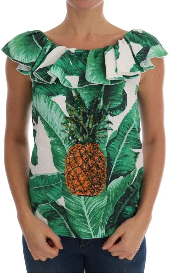 Dolce & Gabbana Tropische Elegantie Paillet Ananas Blouse Green Dames - Foto 3