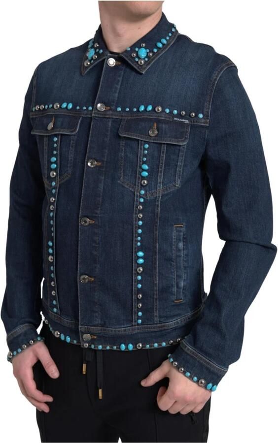 Dolce & Gabbana Turquoise Denim Jack met Versieringen Blue Heren - Foto 7