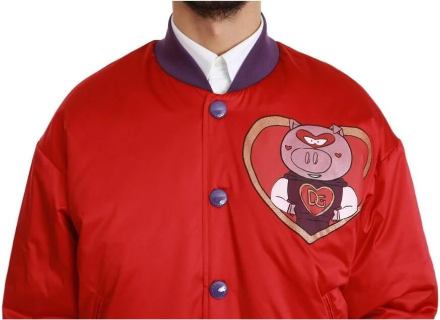 Dolce & Gabbana Rode Multicolor Varkensmotief Bomberjack Red Heren - Foto 3