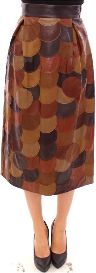 Dolce & Gabbana Brown Patchwork Leather Straight Skirt Bruin Dames