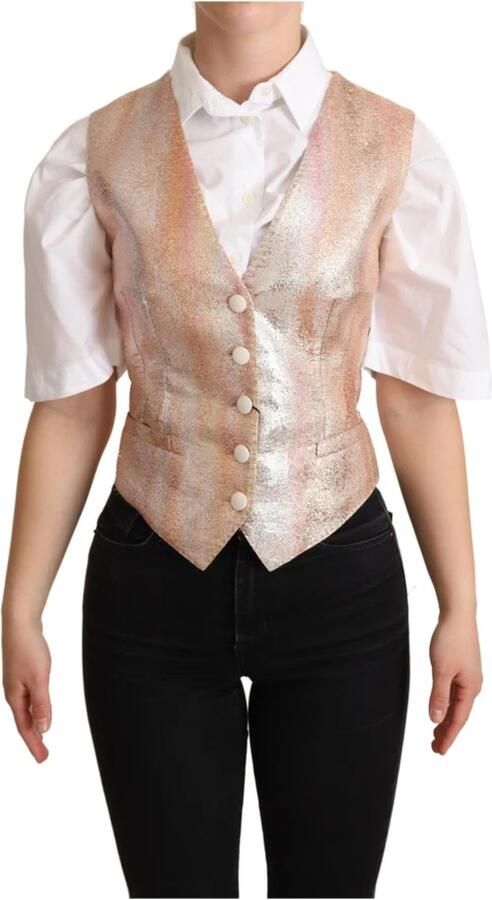 Dolce & Gabbana Pink Waistcoat Stripe Waistcoat Vest Top Roze Dames - Foto 4