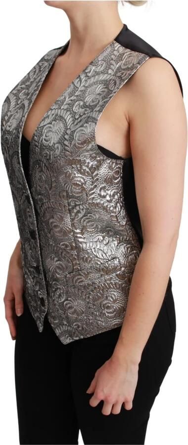 Dolce & Gabbana Glamoureuze Zilveren Brokaat Mouwloze Top Gray Dames - Foto 4