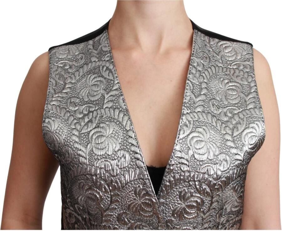 Dolce & Gabbana Glamoureuze Zilveren Brokaat Mouwloze Top Gray Dames