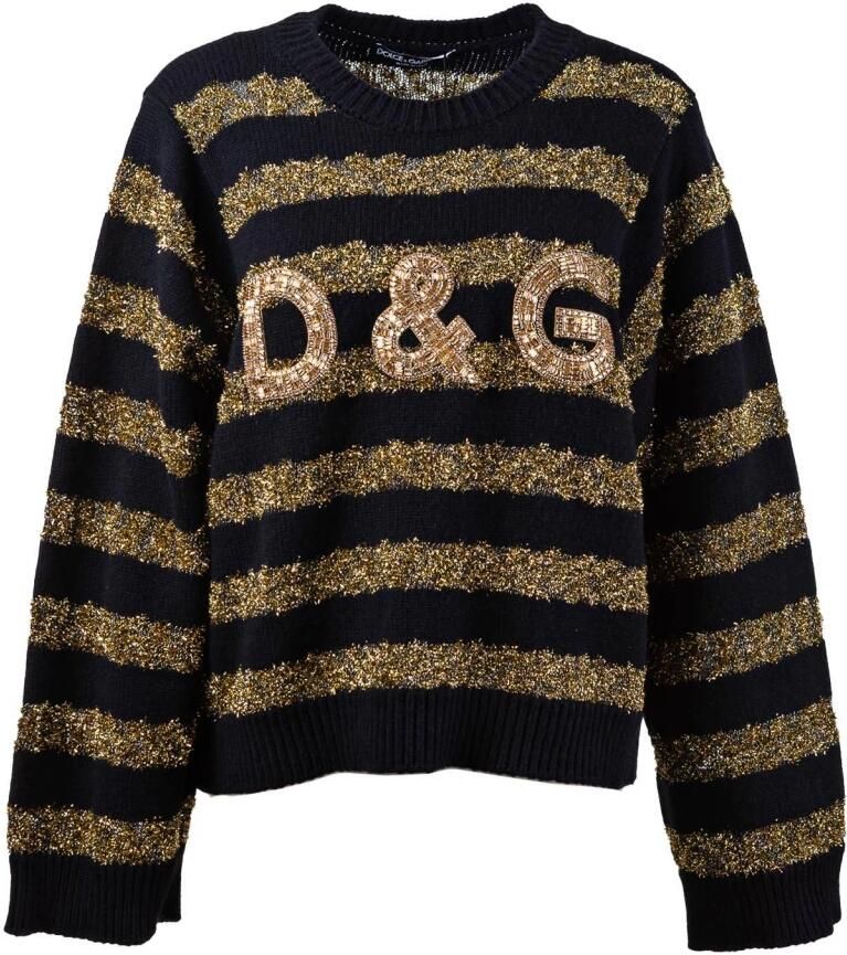 Dolce & Gabbana Gezellige en stijlvolle zwarte en gouden gebreide trui Black Dames