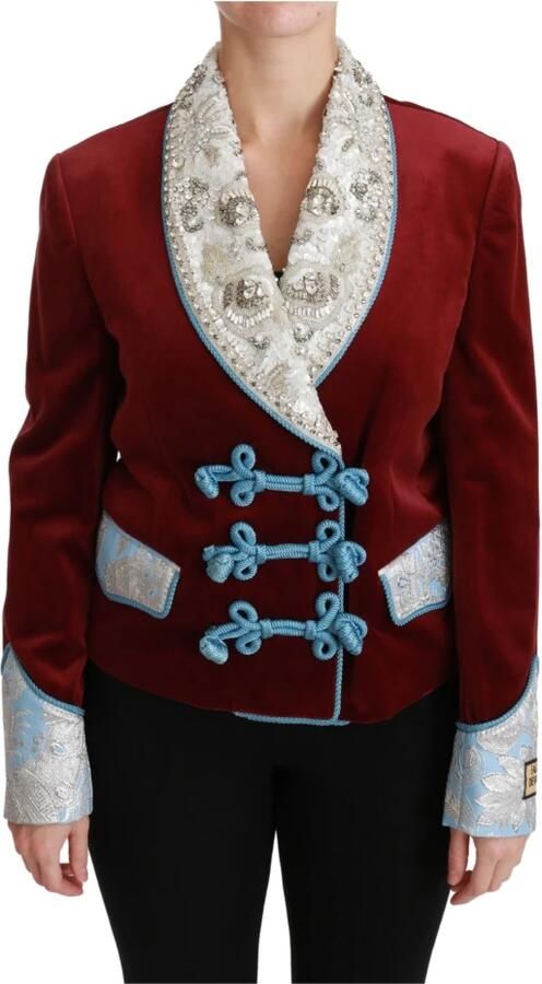 Dolce & Gabbana Red Velvet Baroque Crystal Blazerjas Jacket Rood Dames - Foto 5