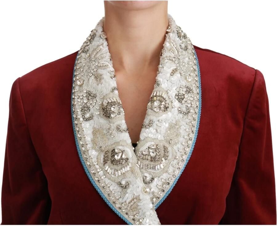 Dolce & Gabbana Red Velvet Baroque Crystal Blazerjas Jacket Rood Dames