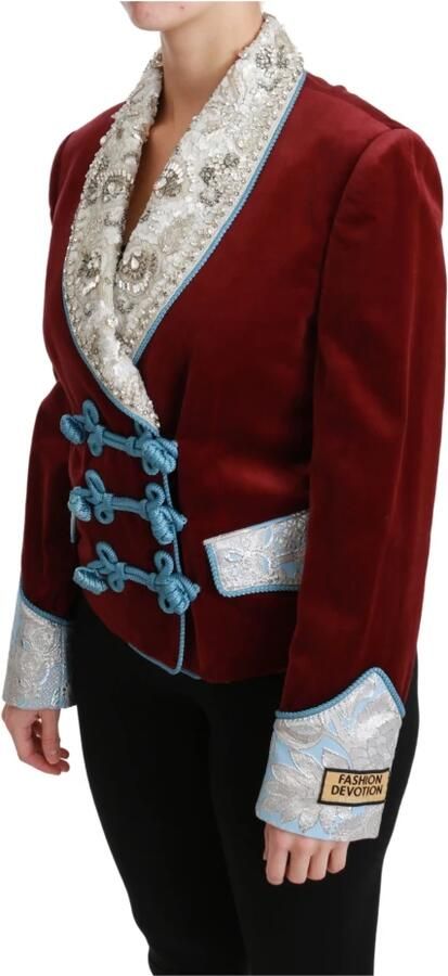 Dolce & Gabbana Red Velvet Baroque Crystal Blazerjas Jacket Rood Dames - Foto 3
