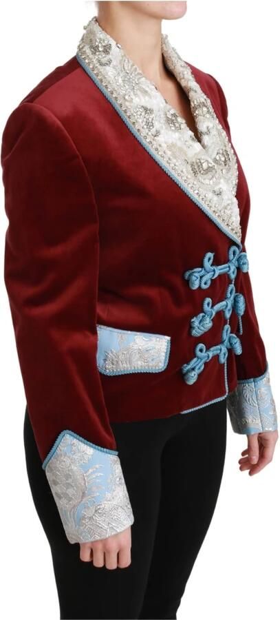 Dolce & Gabbana Red Velvet Baroque Crystal Blazerjas Jacket Rood Dames - Foto 4