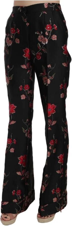 Dolce & Gabbana Floral Print Black Boot Cut Trouser Pants Zwart Dames - Foto 2
