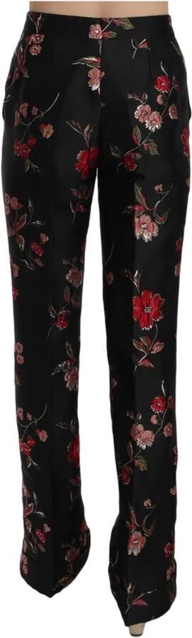 Dolce & Gabbana Floral Print Black Boot Cut Trouser Pants Zwart Dames
