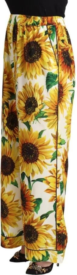 Dolce & Gabbana White Sunflower Print Mid Waist Wide Leg Pants Wit Dames - Foto 2