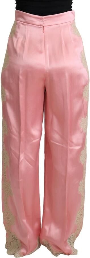 Dolce & Gabbana Wijde broek van zijde-mix met kanten afwerking Pink Dames