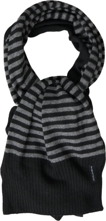 Dolce & Gabbana Zwart Grijs Gestreepte Wol Hals Wrap Sjaal Black Heren - Foto 3