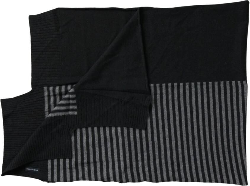 Dolce & Gabbana Zwart Grijs Gestreepte Wol Hals Wrap Sjaal Black Heren - Foto 2