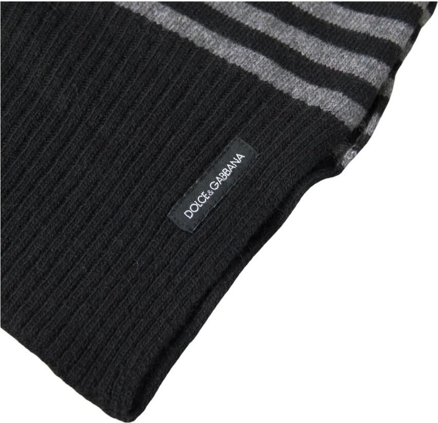 Dolce & Gabbana Zwart Grijs Gestreepte Wol Hals Wrap Sjaal Black Heren