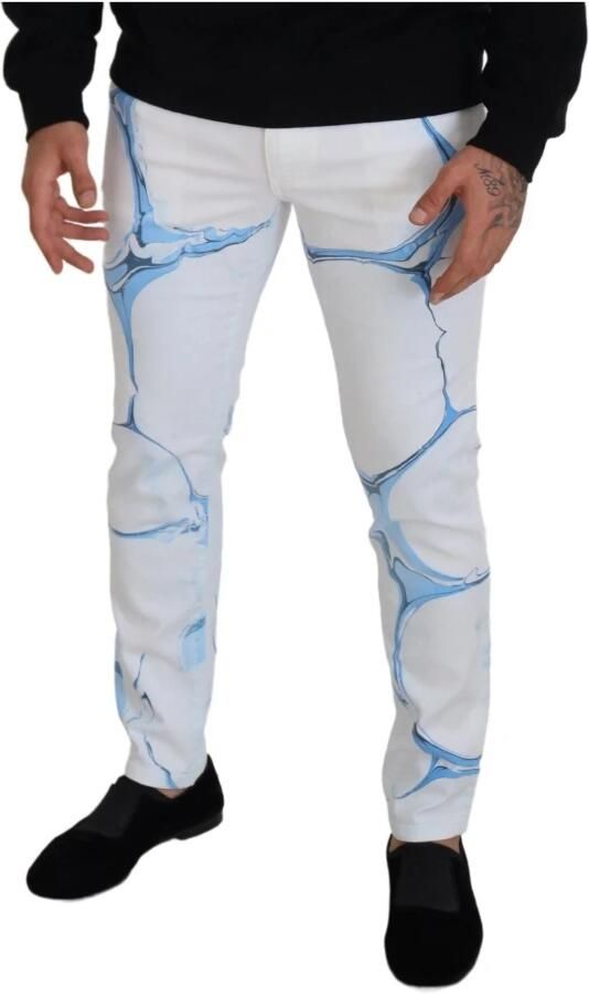 Dolce & Gabbana White Blue Denim Cotton Jeans Stretch Skinny Fit Pant Blauw Heren - Foto 5