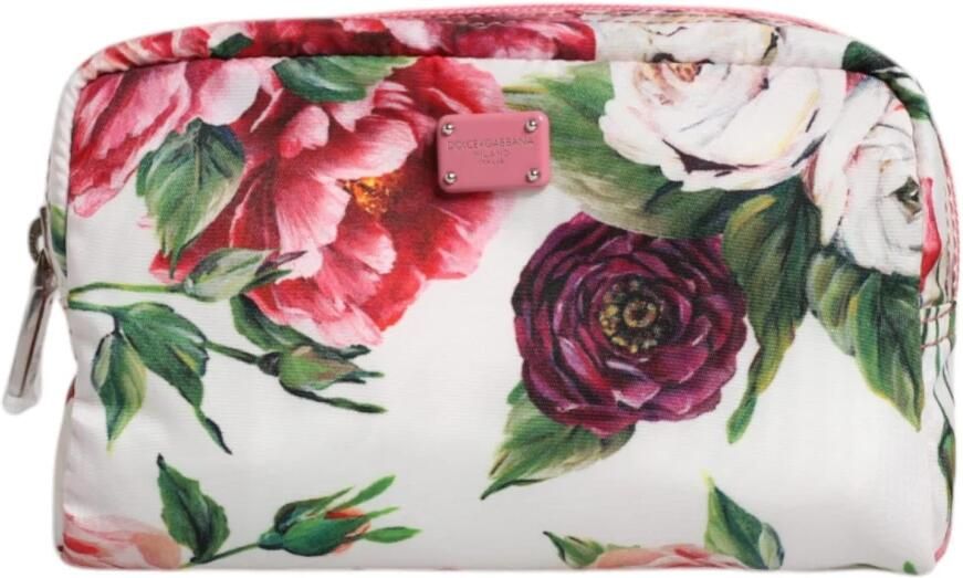 Dolce & Gabbana Witte Bloemen Nylon Pouch Portemonnee Multicolor Dames