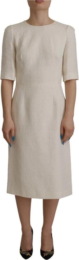 Dolce & Gabbana White Jaquard Midi Floral Sheath Brocade Dress Wit Dames - Foto 7
