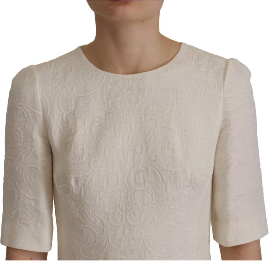 Dolce & Gabbana White Jaquard Midi Floral Sheath Brocade Dress Wit Dames