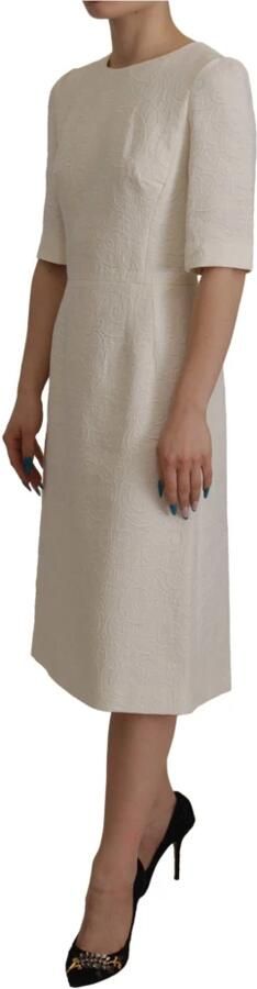 Dolce & Gabbana White Jaquard Midi Floral Sheath Brocade Dress Wit Dames - Foto 6