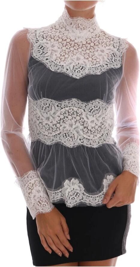 Dolce & Gabbana Witte Bloemenkanten Blouse met Opstaande Kraag White Dames - Foto 3