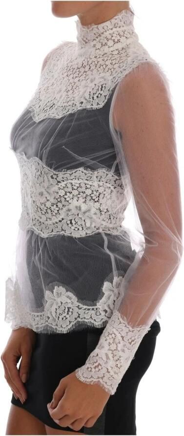 Dolce & Gabbana Witte Bloemenkanten Blouse met Opstaande Kraag White Dames - Foto 2