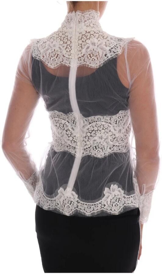 Dolce & Gabbana Witte Bloemenkanten Blouse met Opstaande Kraag White Dames